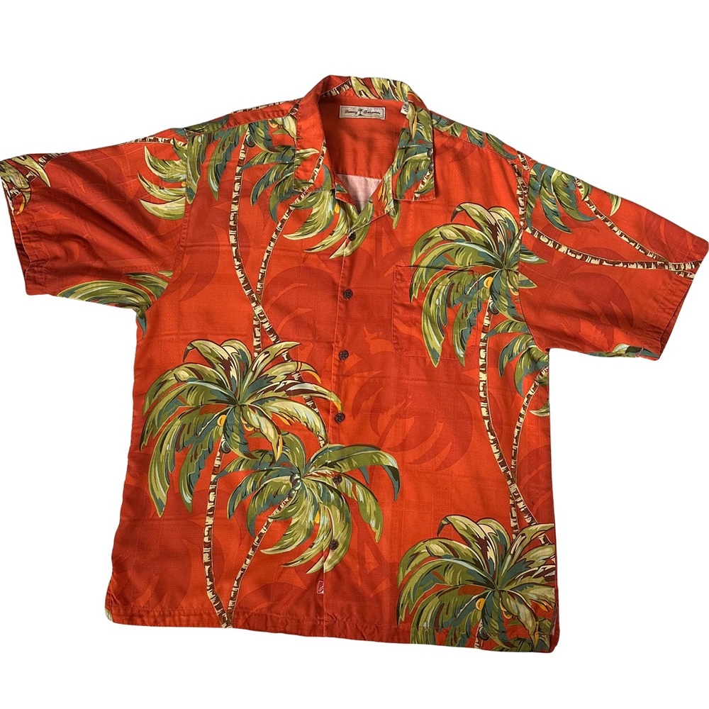 Tommy Bahama Silk Orange Palm Print Men's Shirt